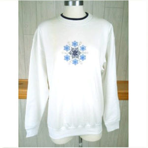 Blue Silver Embroidered Rhinestone Snowflake Sweat